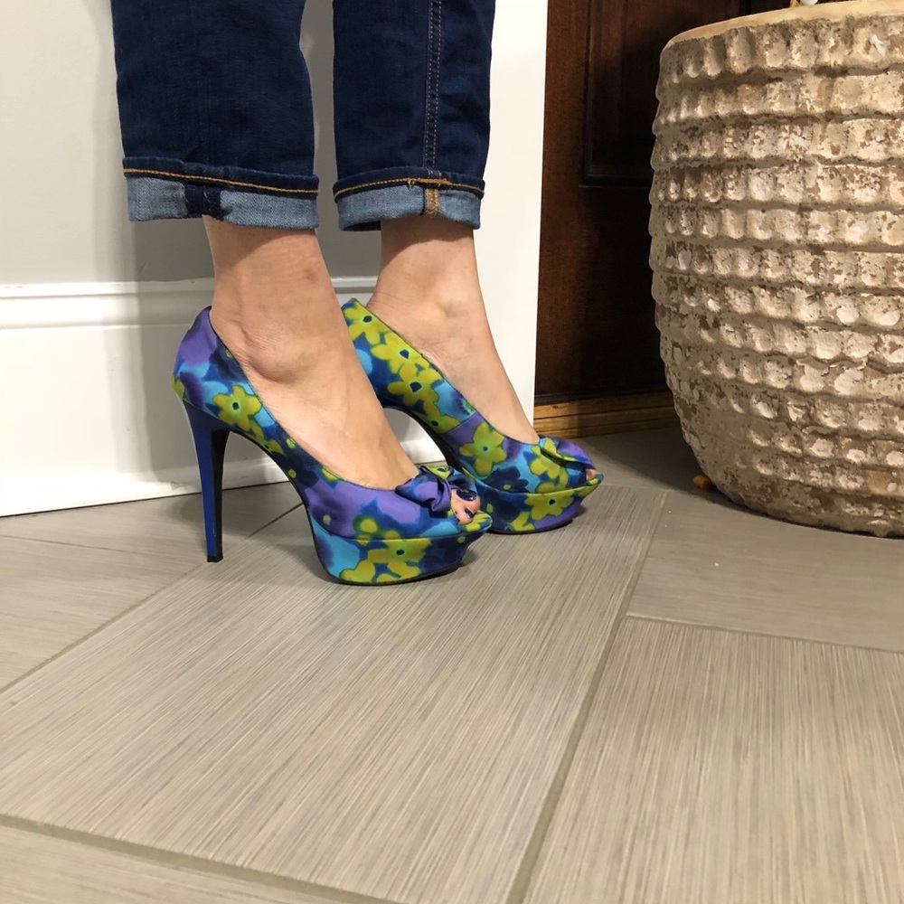 Blue Green Floral Pumps Heels Stilettos